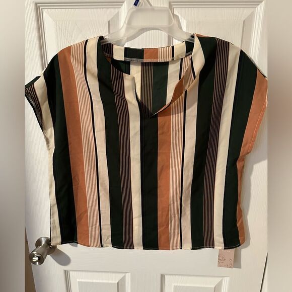 NWT Emery Rose Striped Notched Neck Top Blouse - Large - Picture 1 of 7